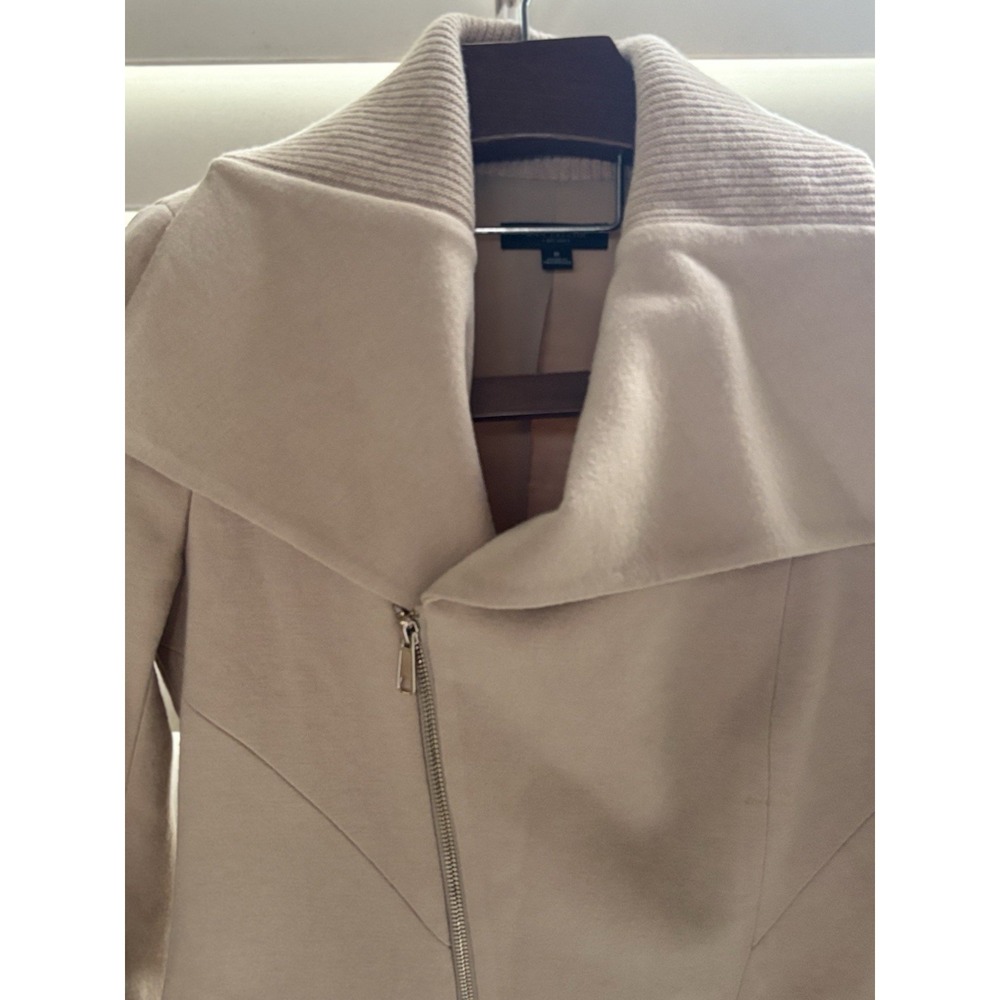 Ann Taylor Moto Jacket Women 8 Tan Wool Blend Full Zip Asymmetrical Biker Crop - Picture 3 of 8